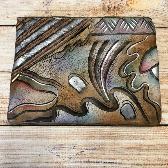 Allan Edward Vintage Leather Painted  Signed Clutc - Picture 1 of 11